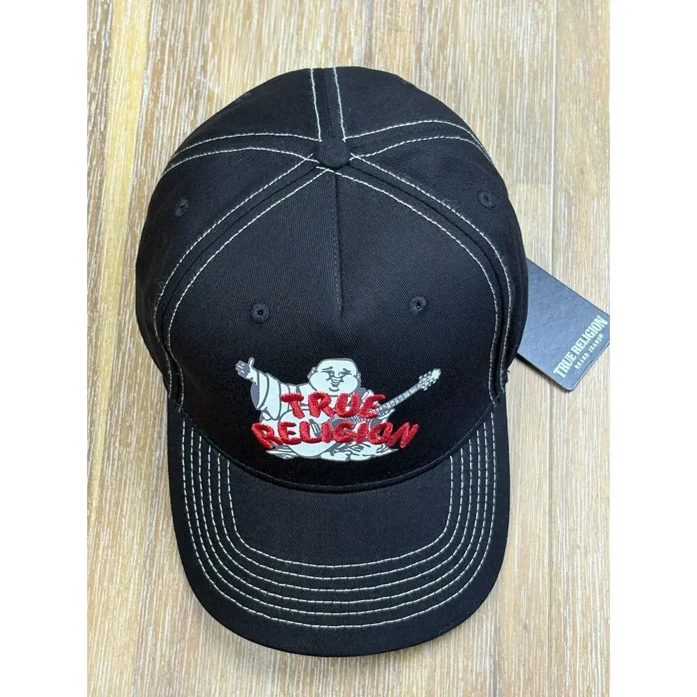 True Religion Buddha Trucker Hat Black Snapback Cap Mens One Size NWT Original